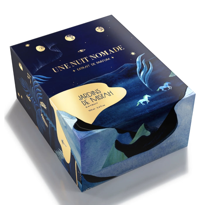 Une Nuit Nomade - Extraits de Voyage - Jardins de Misfah Geschenkbox mit Mondphasen und mystischer Nachtlandschaft in Blau