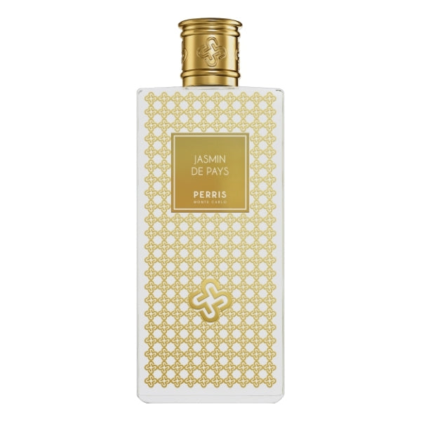 Perris Monte Carlo - Collection de Grasse - Jasmin de Pays Parfumflakon mit goldenem Muster und Verschluss vor weißem Hintergrund