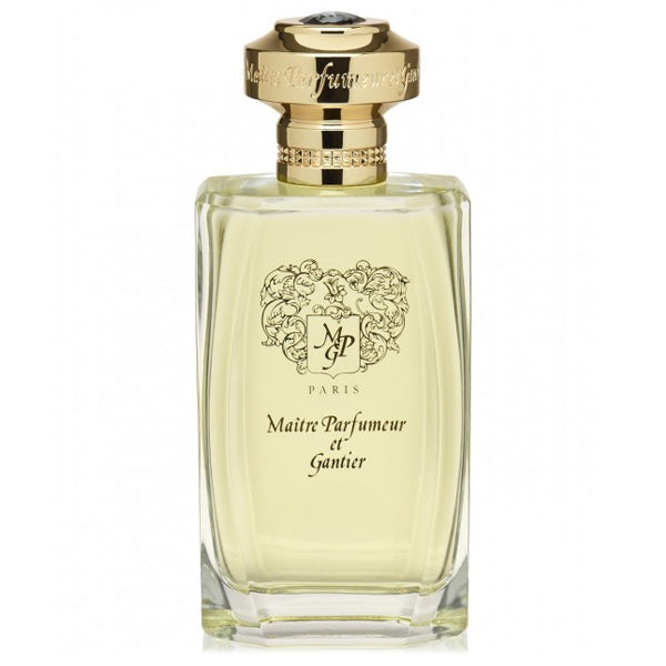 Maître Parfumeur et Gantier - Iris Bleu Gris Flakon mit goldfarbenem Verschluss und elegantem Logo auf klarem Glas