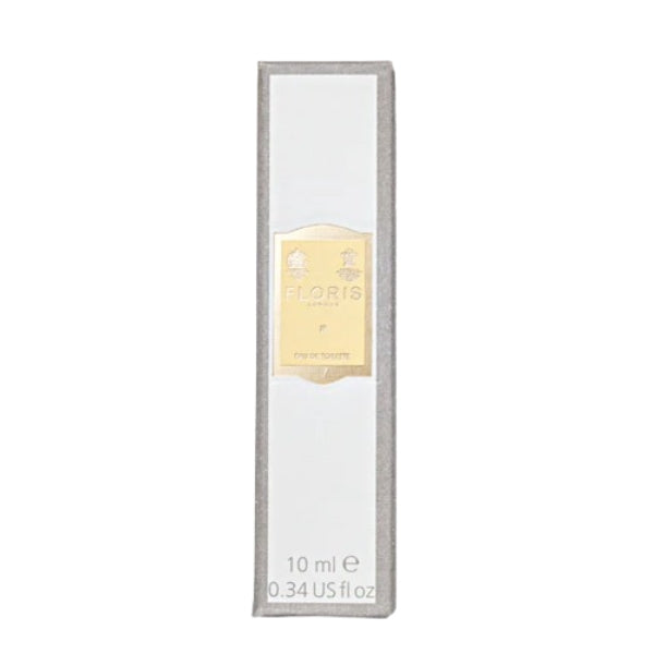 Floris - JF elegante Verpackung mit goldfarbenem Label und silbernem Rand auf weißem Hintergrund