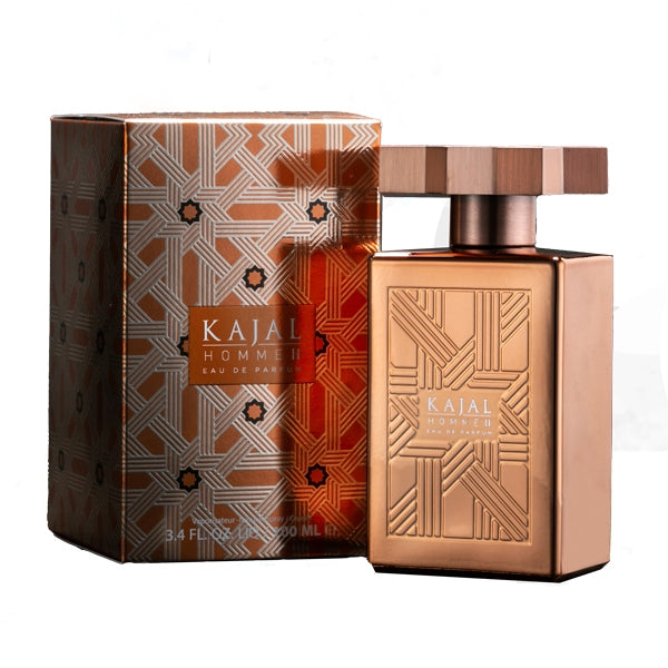 Kajal - Kajal Homme II holziger Flakon mit geometrischem Muster und passender dekorativer Verpackung in Bronzetönen