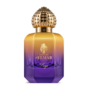 Parfums d'Elmar - Kaya Parfümflakon mit gold-lila Farbverlauf und kunstvoll strukturiertem, rundem Verschluss