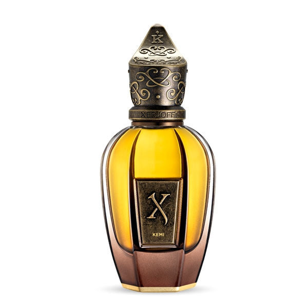 Xerjoff - K Collection - Kemi zeigt kunstvoll gestalteten Flakon mit antik inspiriertem Metallverschluss und warmen Goldtönen