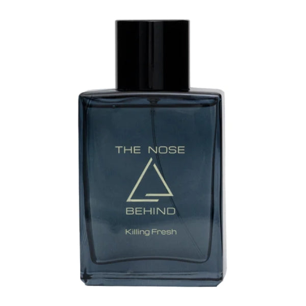 The Nose Behind - Killing Fresh zeigt eleganten dunklen Flakon mit schnörkellosem Design und mattschwarzem Verschluss vor weißem Hintergrund