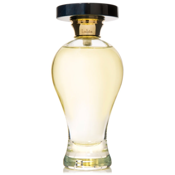 Lubin - Kismet Parfumflakon in elegant geschwungener Form mit goldenem Verschluss und klarem Glas vor weißem Hintergrund