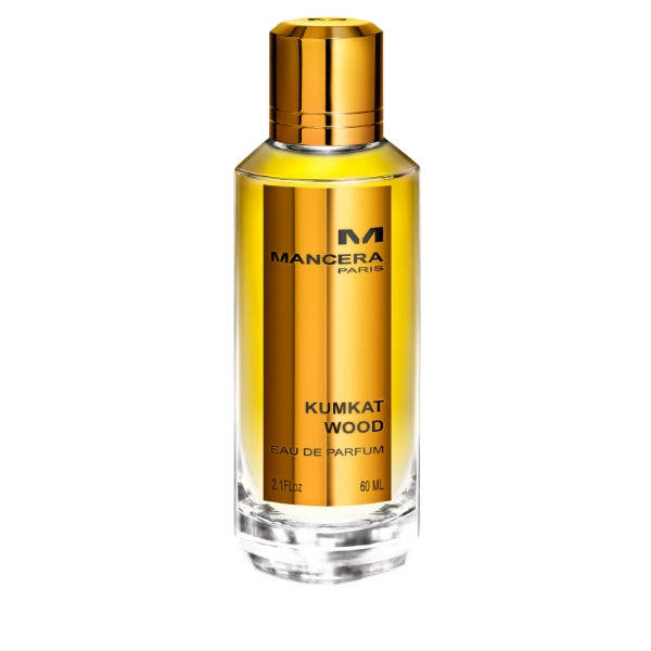 Mancera - Kumkat Wood Parfumflakon mit goldenem Design und klarer Glasflasche für frische und holzige Duftkompositionen