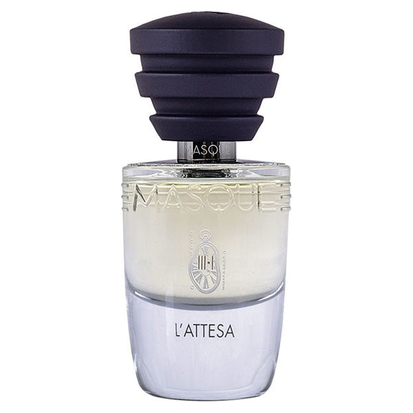 Masque Fragranze - Act III-I - L'Attesa Parfumflakon mit dunklem Deckel und klarer Flüssigkeit im Glasbehälter