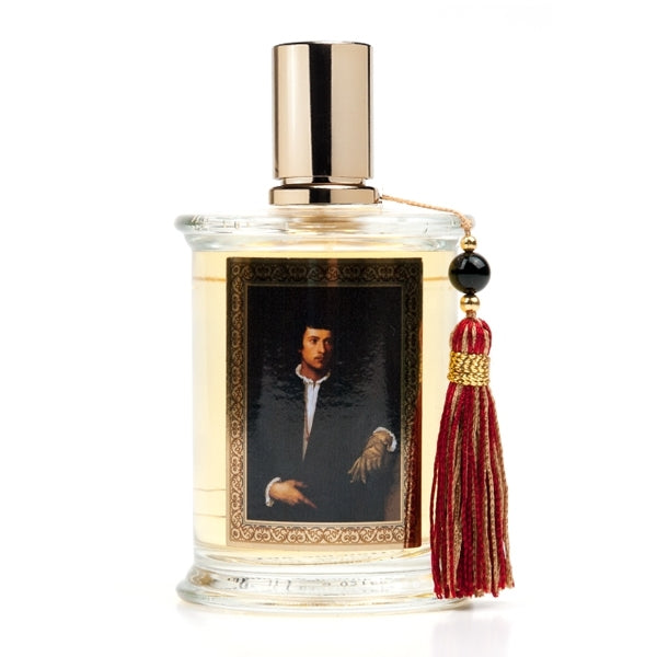 Parfums MDCI Paris - Masterpiece Collection - L'Homme aux gants Flakon mit detailreichem Gemälde und rotem Troddel Anhänger