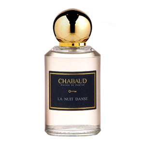 Chabaud - La nuit danse Parfumflakon mit glänzend goldenem Deckel und elegantem schwarzem Etikett in klarem Glas