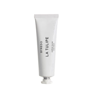 Byredo - La Tulipe - Hand Cream in schlichter, weißer Tube mit klarer, moderner Schrift für zarte Händepflege