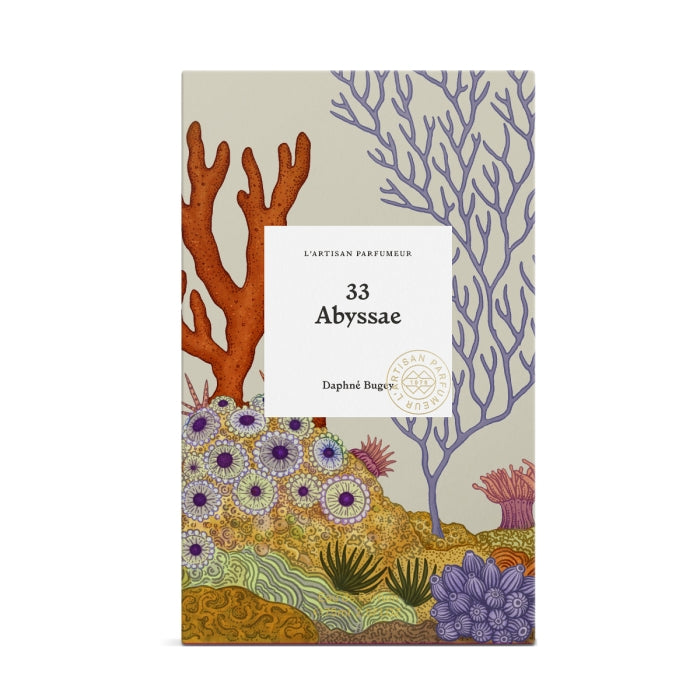 L'Artisan Parfumeur - La Botanique - Abyssae Verpackung mit abstrakter Meereskorallen-Illustration in warmen und kühlen Farbtönen