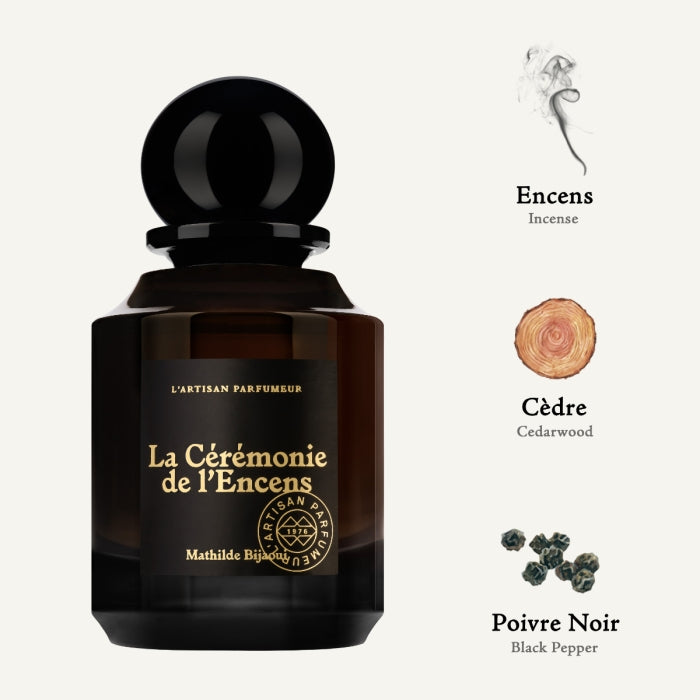 L'Artisan Parfumeur - L´Esprit du Parfum - La Cérémonie de l'Encens Flakon in dunklem Braun mit goldener Schrift und schwarzem Verschluss