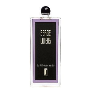 Serge Lutens - La fille tour de fer Parfumflakon mit rechteckigem Design und schwarzem Etikett vor weißem Hintergrund