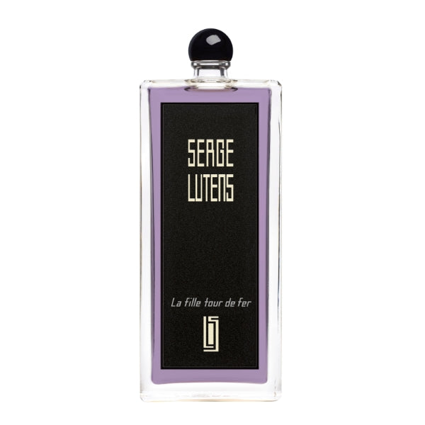 Serge Lutens - La fille tour de fer Parfumflakon mit rechteckigem Design und schwarzem Etikett vor weißem Hintergrund