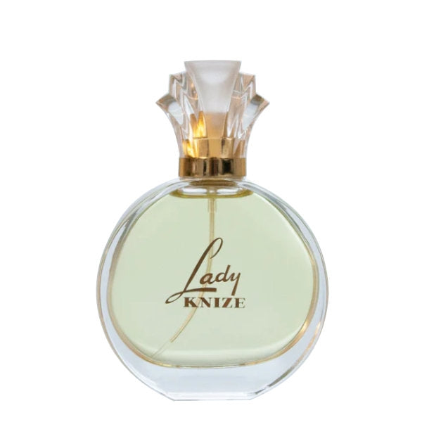 Knize - Lady Knize Eau de Toilette mit rundem Flakon und elegantem goldfarbenem Verschluss vor weißem Hintergrund