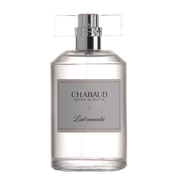 Chabaud - Lait Concentré Parfumflakon mit klarem Glas und silbernem Zerstäuber, schlicht und nostalgisch gestaltet