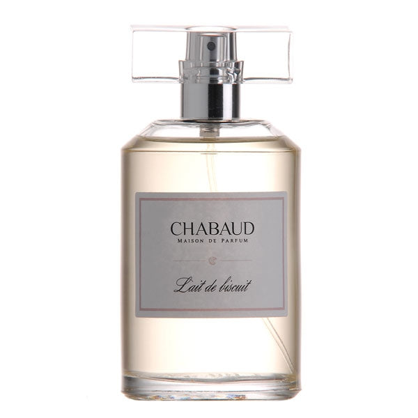 Chabaud - Lait de Biscuit Parfumflakon mit klarem Glas und rechteckigem Verschluss, schlicht und einladend gestaltet