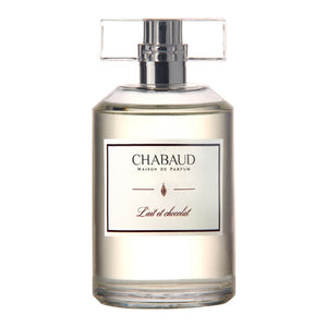 Chabaud - Lait et Chocolat Parfumflakon mit klarem Glas und schlichtem Etikett vor weißem Hintergrund