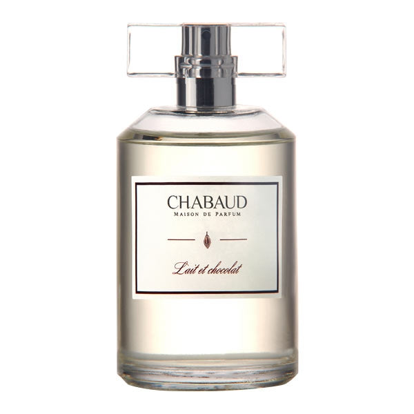 Chabaud - Lait et Chocolat Parfumflakon mit klarem Glas und schlichtem Etikett vor weißem Hintergrund