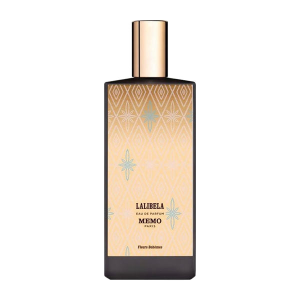 Memo Paris - Lalibela - Travel Spray edler Flakon mit goldfarbenem Verschluss und orientalischem Muster vor weißem Hintergrund