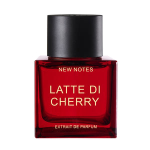 New Notes - Contemporary Blend Collection - Latte di Cherry zeigt roten Glasflakon mit schwarzem Deckel minimalistisch präsentiert