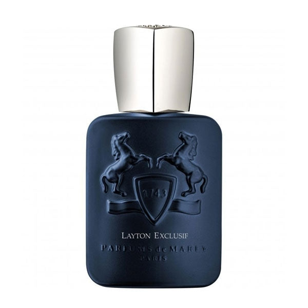 Parfums de Marly - Layton Exclusif eleganter dunkelblauer Flakon mit silbernem Verschluss und Pferdeemblem prägnant gestaltet