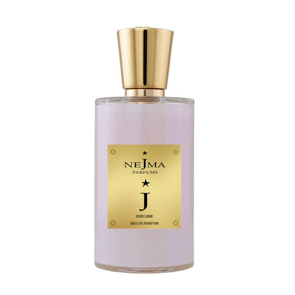 Nejma Collection - Le J Parfumflakon mit goldfarbenem Verschluss und elegantem Etikett in zartem Pastellton