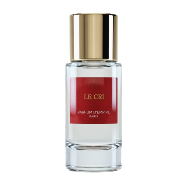 Parfum d'Empire - LE CRI de la lumière klarer Glasflakon mit goldenem Verschluss und rotem Etikett vor weißem Hintergrund