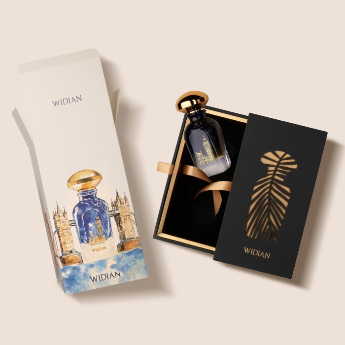 Widian - Sapphire Collection - London Parfumflakon mit blauem Glas und goldenem Verschluss in edler Geschenkbox
