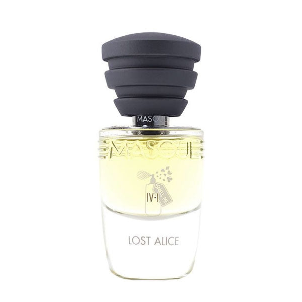 Masque Milano - Act IV–I - Lost Alice Flakon mit klarem Glas und massivem schwarzem Deckel vor weißem Hintergrund
