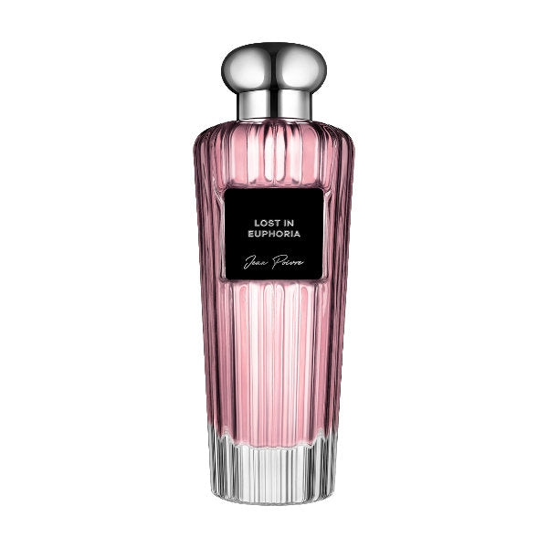 Jean Poivre - Lost in Euphoria Parfumflakon in zartem Rosa mit geriffeltem Glas und silbernem Verschluss elegant inszeniert