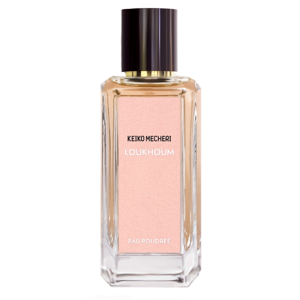 Keiko Mecheri - Loukhoum Eau Poudrée Parfumflakon mit zartrosa Etikett und schlichtem, eleganten Design
