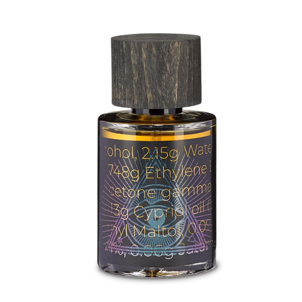 PERFUME.SUCKS - Love 6765 Duftflakon mit dunklem Holzverschluss und transparentem Design vor weißem Hintergrund