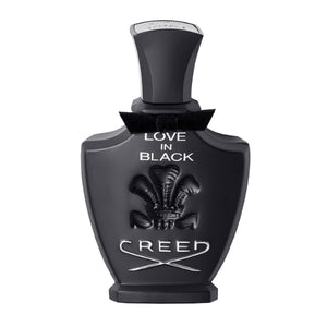 Creed - Love in Black mattierter schwarzer Flakon mit geprägtem Wappen und schwarzer Schleife vor hellem Hintergrund