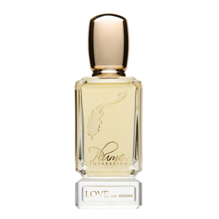 Plume Impression - Love, no Shame eleganter Glasflakon mit goldfarbenem Verschluss und zartgelbem Duftinneren