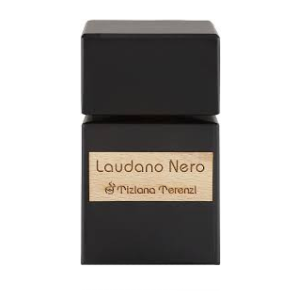 Tiziana Terenzi - Laudano Nero Parfumflakon in mattem Schwarz mit schlichtem rechteckigem Design und hellbeiger Beschriftung