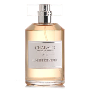 Chabaud - Lumiere de Venise Parfumflakon mit silberfarbenem Zerstäuber und transparentem Deckel vor weißem Hintergrund