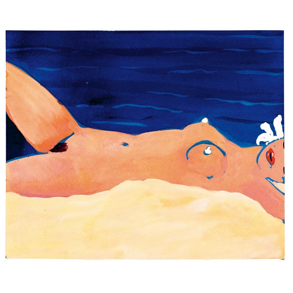 Frédéric Malle - Lys Méditerranée künstlerische Darstellung einer liegenden Frau vor blauem Meer und hellem Sandstrand
