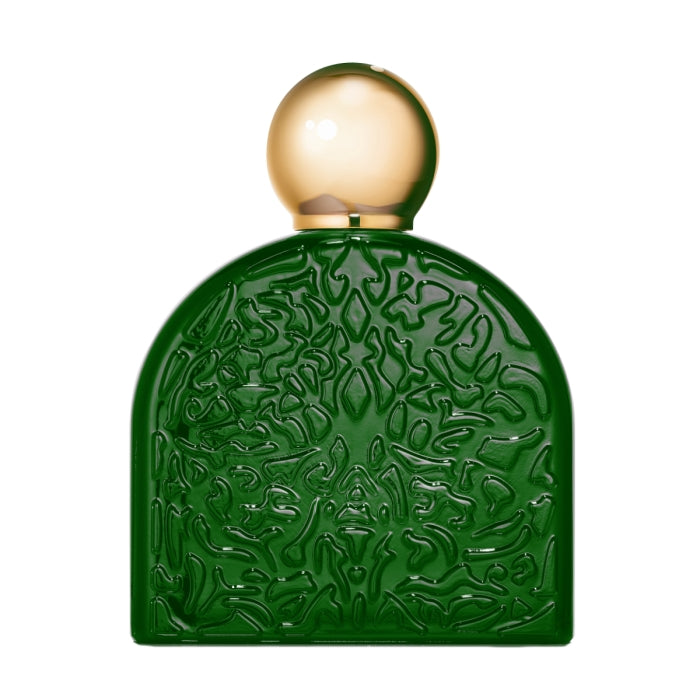 Micallef - The Secrets of Love Collection - Ma Nature Flakon in tiefgrün mit goldfarbenem, rundem Verschluss und floraler Prägung