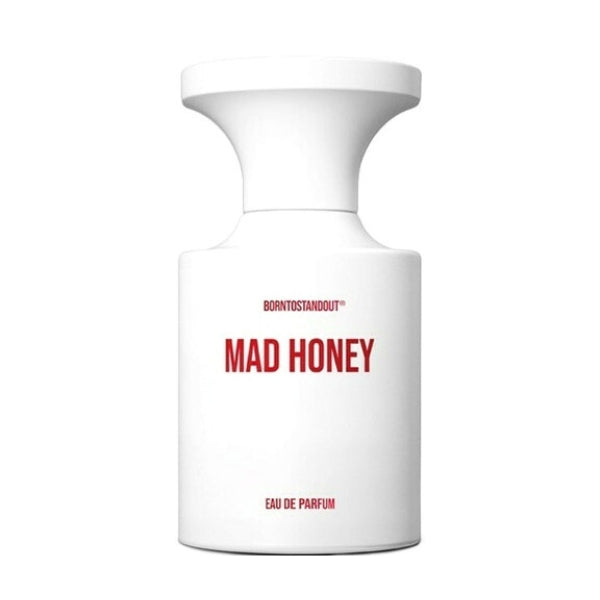 BORNTOSTANDOUT - Mad Honey Parfümflakon in schlichtem Weiß mit roter Schrift und modernem Flaschendesign