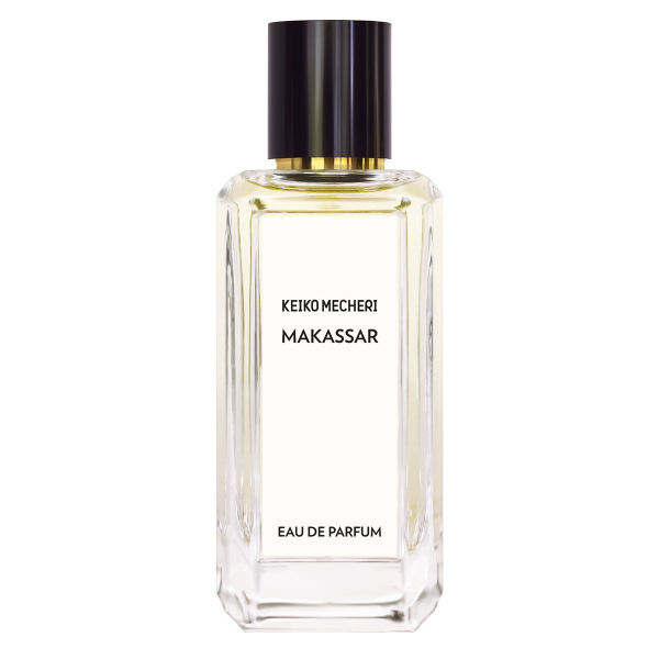 Keiko Mecheri - Makassar Parfumflakon mit klarer Form und schwarzem Deckel, betont edle Einfachheit und moderne Eleganz