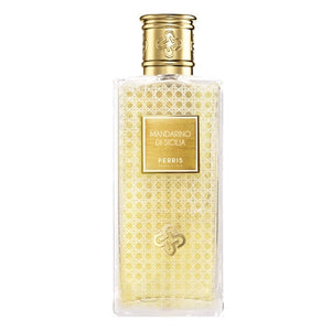 Perris Monte Carlo - Italian Line - Mandarino di Sicilia Flakon mit goldfarbenem Verschluss und filigranem Muster auf hellem Hintergrund