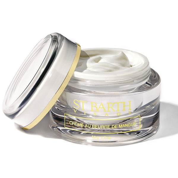 Ligne St Barth - Mango Butter Cream in klarem Tiegel mit goldfarbenem Rand und weicher, weißer Pflegecreme