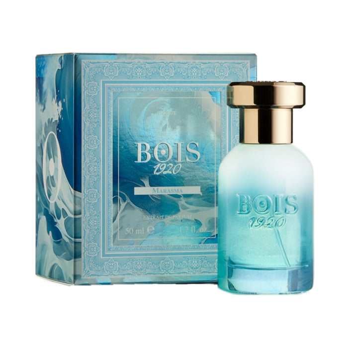 Bois 1920 - Trasparenti - Marasma Parfumflakon in aquamarinblau mit goldenem Verschluss und dekorativer Verpackung
