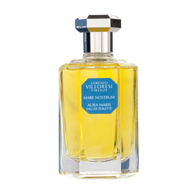 Lorenzo Villoresi - Mare Nostrum - Aura Maris Flakon mit facettiertem Verschluss und leuchtend gelbem Duft im Glas