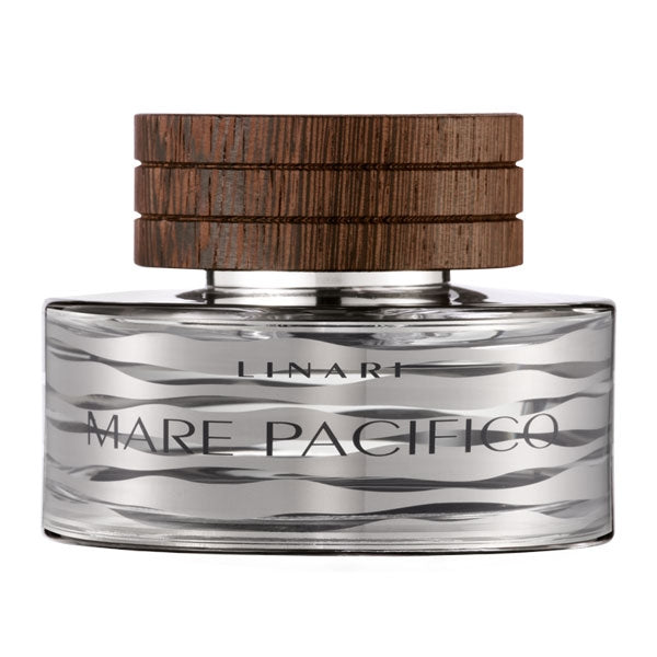 Linari - Mare Pacifico Parfumflakon mit wellenförmigem Muster und massivem Holzdeckel in klarem Glas edel gestaltet