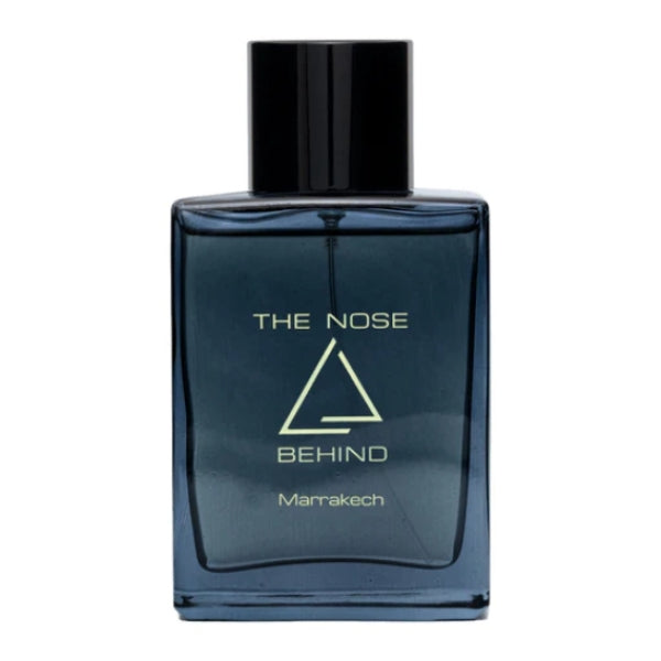 The Nose Behind - Marrakech Parfumflakon in dunklem Blau mit schwarzem Verschluss und minimalistischer Beschriftung