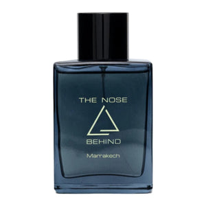 The Nose Behind - Marrakech Parfumflakon in dunklem Blau mit schwarzem Verschluss und minimalistischer Beschriftung
