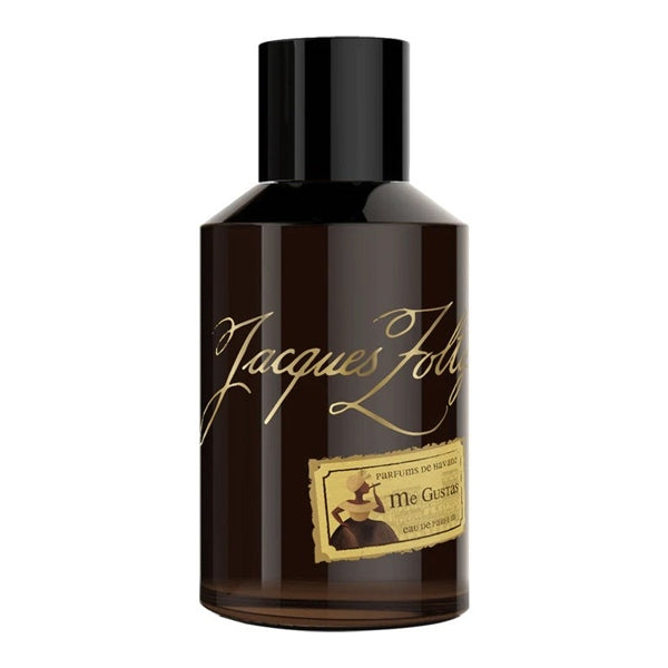 Jacques Zolty - Havanna Collection - Me Gustas Parfumflakon in dunklem Design mit goldener Schrift vor weißem Hintergrund