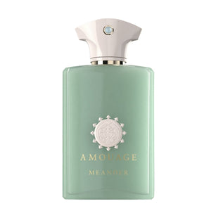 Amouage - Renaissance Collection - Meander eleganter hellgrüner Flakon mit elfenbeinfarbenem Verschluss vor weißem Hintergrund